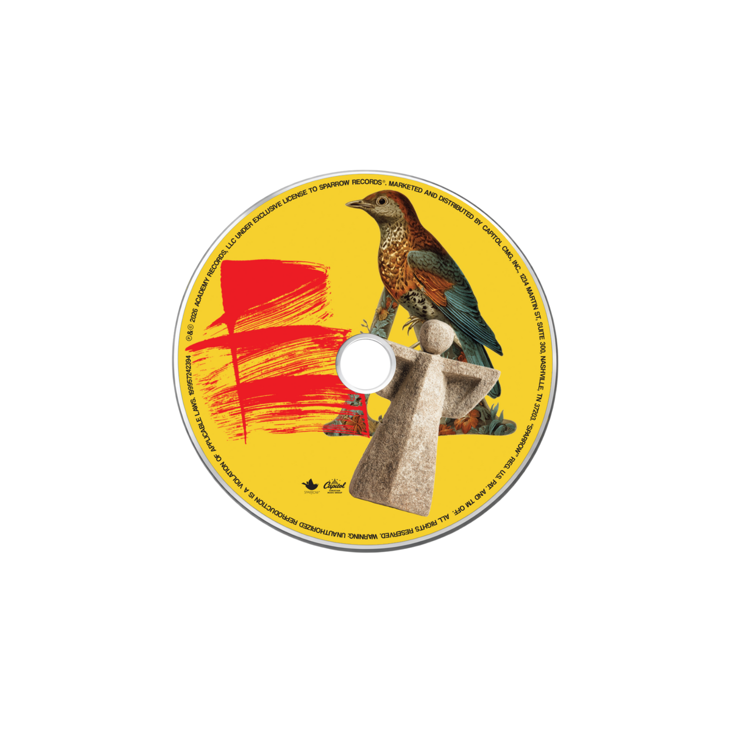 CD with a bird design on a yellow background
